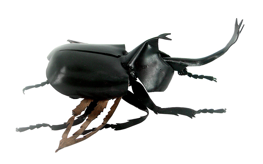 The beetle is made from one single rectangular sheet of copper which is hand