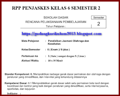 RPP PJOK Kelas 6 SD/MI Semester 2 dan 1 K13 Revisi 2017