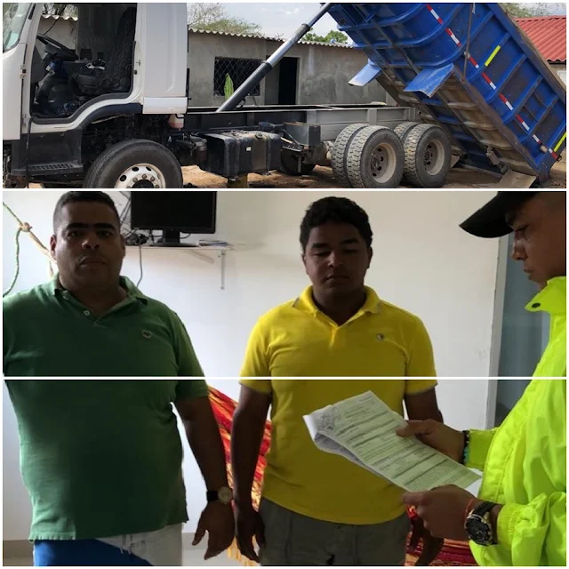 Dos capturados por camión robado en Chiriguaná que la Policía encontró en Barrancas - Guajira