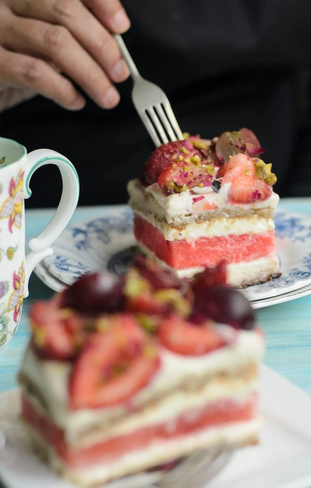 a slice of Watermelon and Strawberry Cake photo