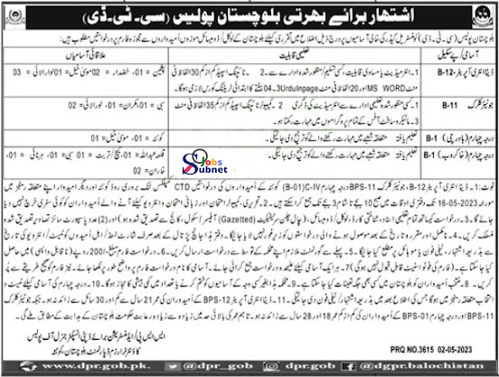 Counter Terrorism Department Baluchistan Police Jobs 2023