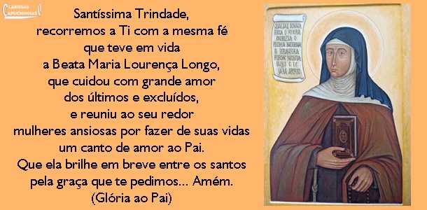 Oração para a intercessão da Beata Maria Lourença Longo