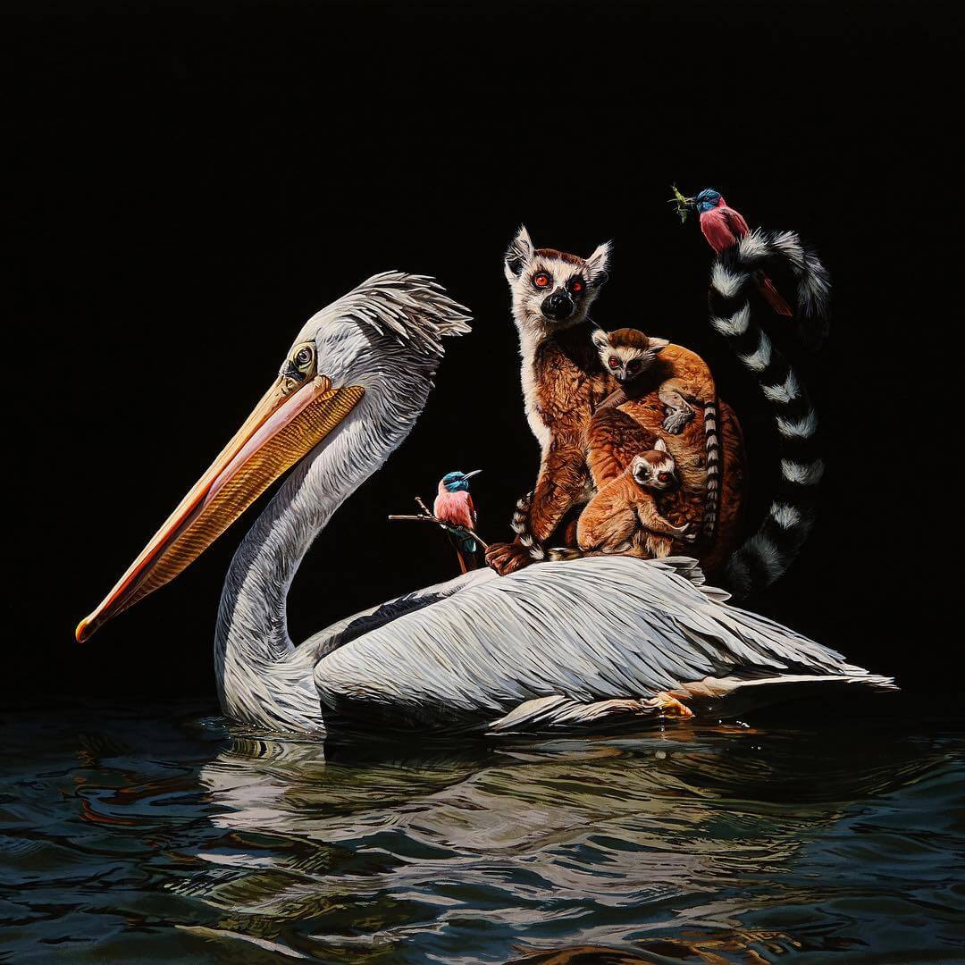 Beautiful Hyperrealistic Paintings Of Migrating Animals That Carry Tiny Ecosystems On Their Backs