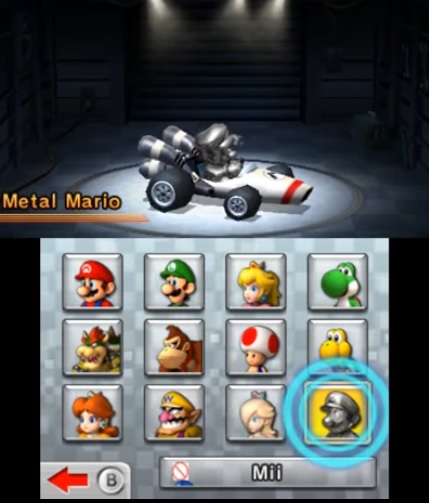 Metal Mario Mario Kart 7 character selection screen
