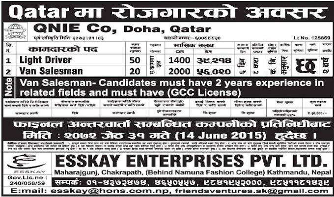 Driver and Van Salesman Job Vacancy in Qatar Salary Up to Rs 56,020