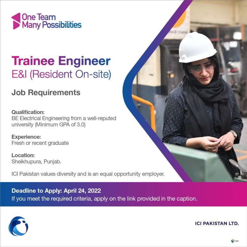 ICI Pakistan Ltd Jobs for Trainee Engineer E&I