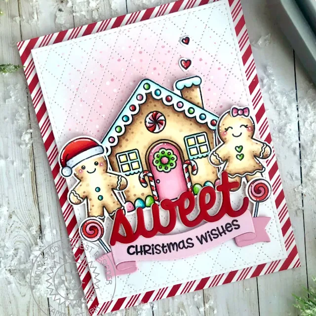 Sunny Studio Stamps: Dotted Diamond Background Die Focused Christmas Card by Tammy Stark (featuring Jolly Gingerbread, Brilliant Banner Dies)