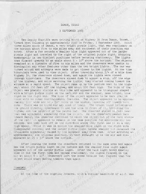 UFO Incident Report Damon, Texas 9-3-1965