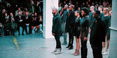 Kanye West and models debutting Yezzy boots at his fashion show 2015