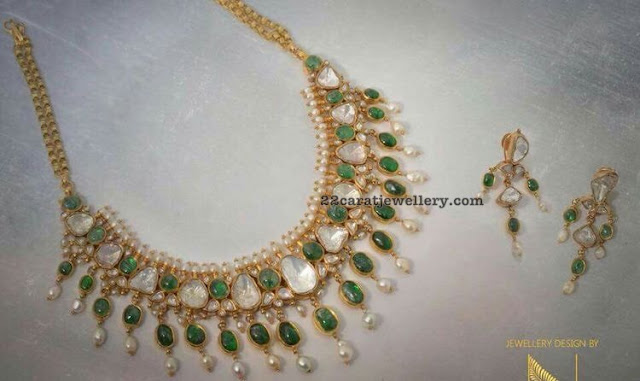 Emerald Polki Set by Nikitha Linga