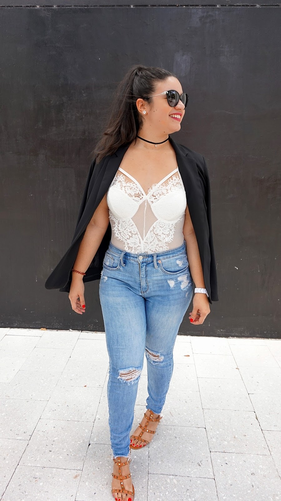 Lace and Denim  Lace bodysuit outfit, White bodysuit outfit