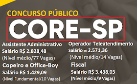 Core - SP prorroga inscrições para Concurso Público. Salários de até R$ 5.382,85  