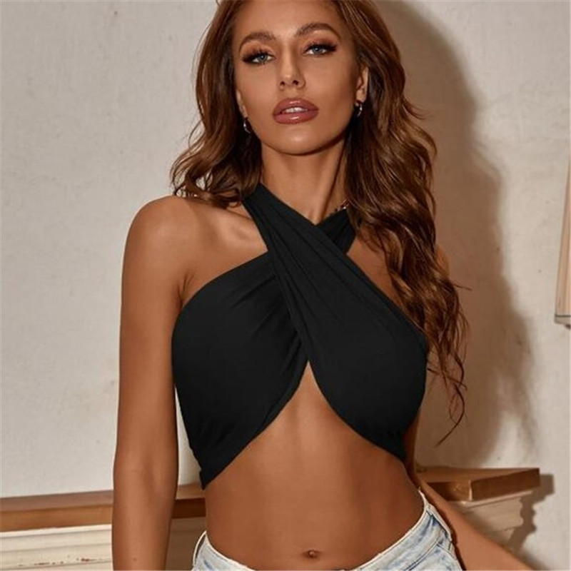 CDJLFH Summer Black Halter Sexy Strapless Wrap Crop Tops Women Fashion Casual Ruched Underwear Vest Tube Top Cropped Streetwear