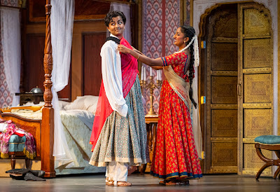 Cherubino (Deepa Johnny) is disguised as a woman by Susanna (Maya Kherani) in Opera San José’s “The Marriage of Figaro.”