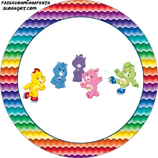 Care Bears with Rainbow Toppers or Free Printable Candy Bar Labels.