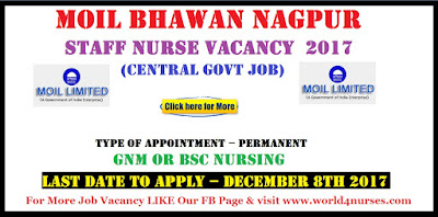 MOIL BHAWAN Nagpur Staff Nurse Vacancy December 2017 (Central govt Job)