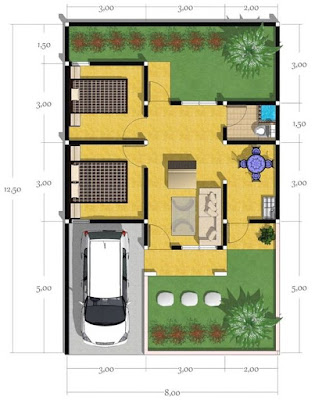 Denah Rumah Minimalis 2 Kamar Tidur