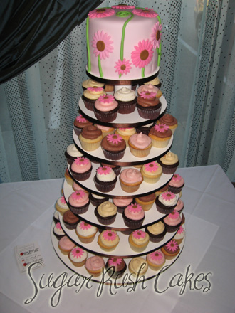 Wedding Cupcake Tower with Pink Flowers by Sugar Rush Cakes Montreal