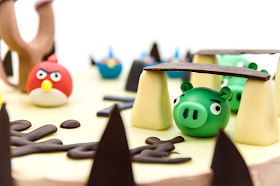 Angry birds chococlate cake fondant toppers pigs close up