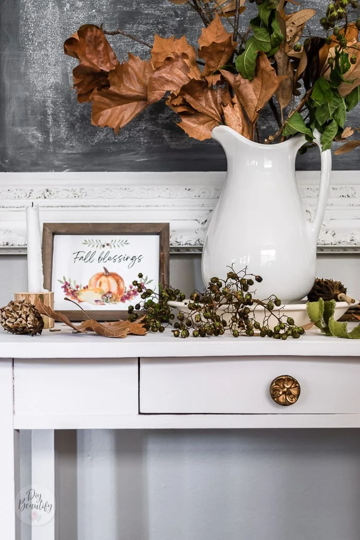 foraged Fall items on white painted table