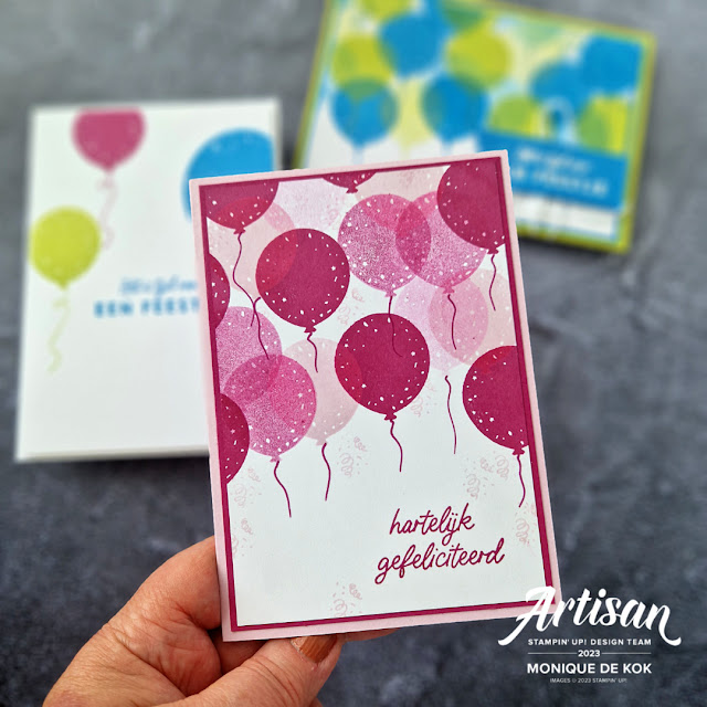 Zelfgemaakte kaart, feestballonnen, beautiful balloons, celebration, feestje, stamping, stempelen, stampin up, stampin met monique