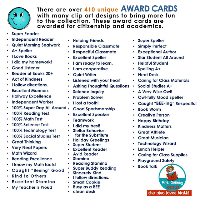 award cards for elementary students