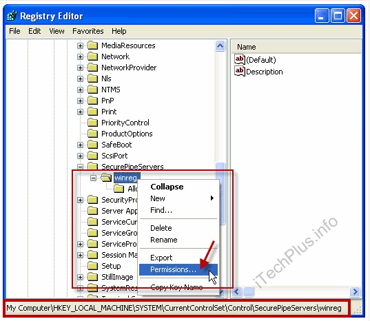 Mấm vào winreg và chọn Permissions