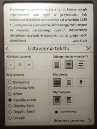 Cybook  Odyssey Frontlight HD - ustawienia tekst