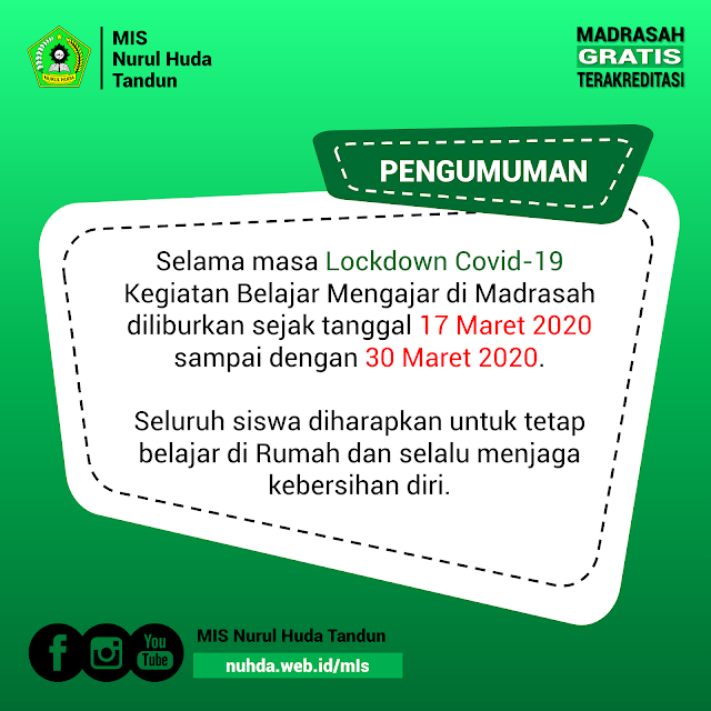 Pengumuman: Libur Waspada Penyebaran Virus Covid19