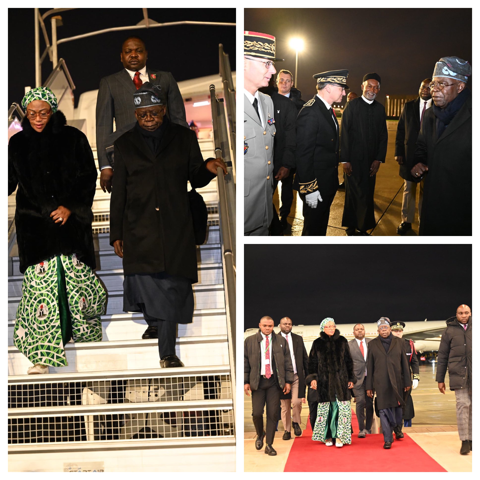 President Asiwaju Bola Ahmed Tinubu and First Lady, Senator Oluremi Tinubu, arrive in Paris, France on a State visit