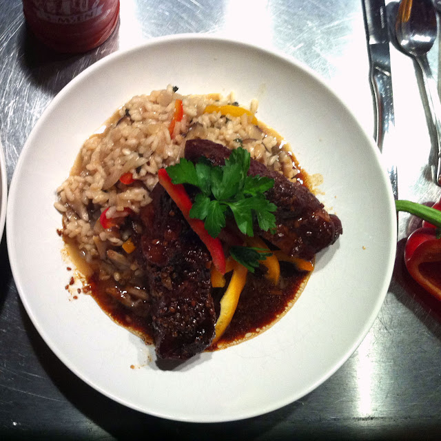 slow cooked teriyaki pork with shiitake risotto