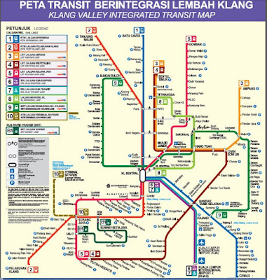 peta laluan MRT, LRT, Monorel, KTM