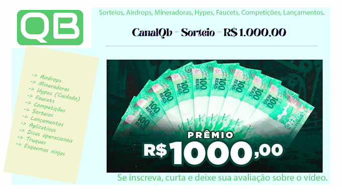 CanalQb - Sorteio - R$ 1.000,00 - Finalizado