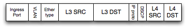 Nine fields from the packet, with masks to perform routing, ACL, and QoS