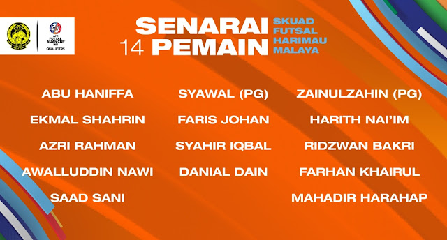 Senarai Pemain Futsal Malaysia Dalam Pusingan Kelayakan Futsal AFC Asian Cup 2023