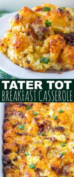 TATER TOT BREAKFAST CASSEROLE RECIPE EASY For breakfast ideas, breakfast casserole, breakfast recipes, breakfast burritos and breakfast and brunch recipes.