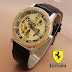 Jam Tangan Otomatis Ferrari Skeleton Leather (Gold Dial Black Leather)