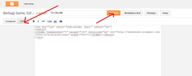 Cara Membuat Halaman TV ONLINE di Blog