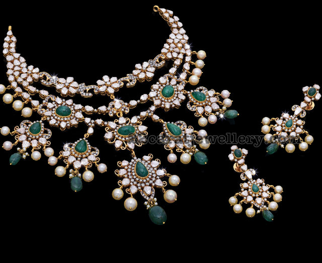 Uncut Diamond Emerald Set by Krishna Jewels
