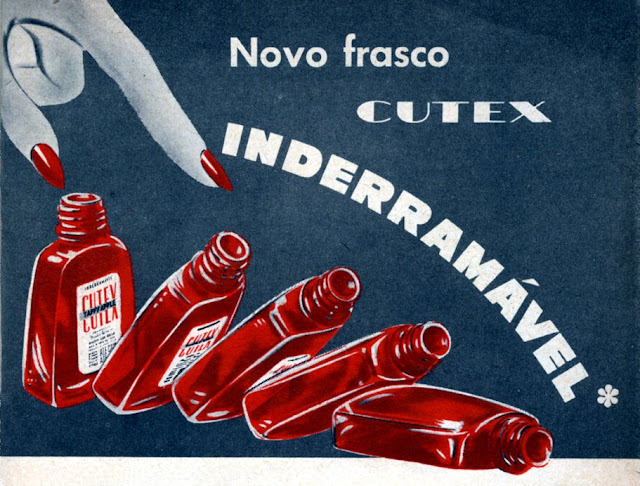 Propaganda do Esmante Cutex com embalagem que não derrama o produto em 1952.