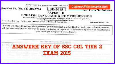 Answer Key of SSC CGL Tier 2 2015