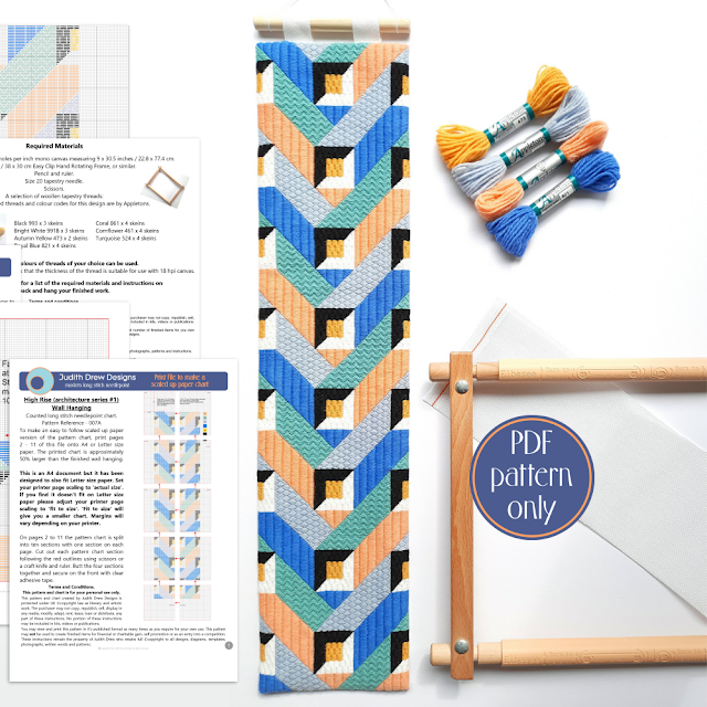 Judith Drew Designs High Rise tower block inspired stitched wall art pattern and instructions..