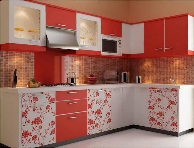 Contoh desain dapur warna merah