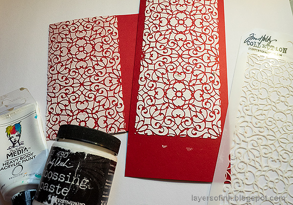Layers of ink - Vintage Valentine's Card Tutorial by Anna-Karin Evaldsson. Texture paste lace stencil.