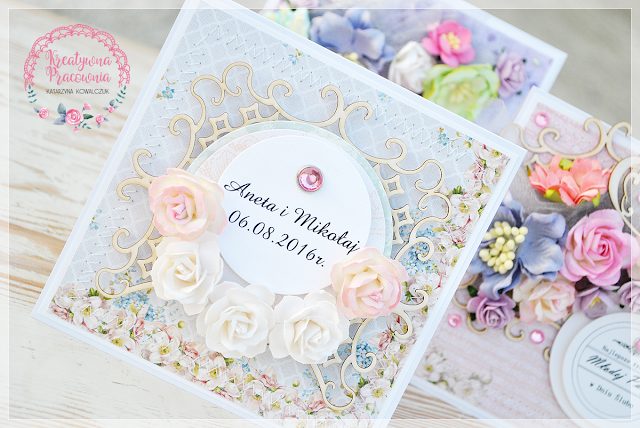 kwiatowa kartka ślubna scrapbooking