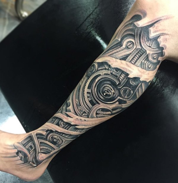 Aqui está outro encerrando mecânicas em 3D design artes. Esses tipos de tatuagens em geral, não tem qualquer significado, mas fazê-la por causa do aspecto legal não é realmente uma má idéia. Na verdade, é um grande projeto, se você apenas quer fazer uma tatuagem.