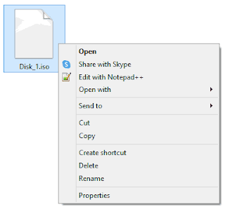 Right click menu of .iso image file mount option missing