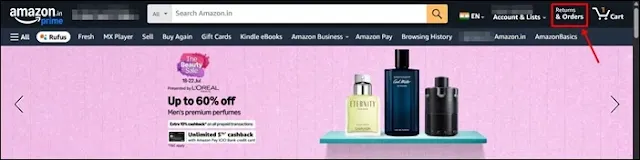 accessing orders section in my Amazon account on a PC web browser.