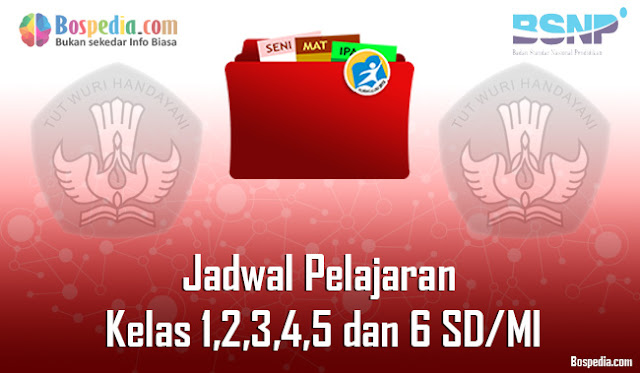 Jadwal Pelajaran Kelas 1,2,3,4,5 dan 6 SD/MI Tahun 2019/2020