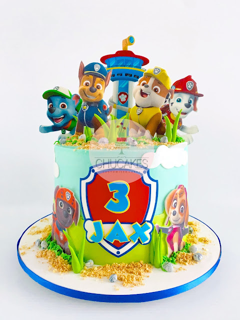 paw patrol cake chucakes singapore buttercream cake cloud clouds icing sheet grass